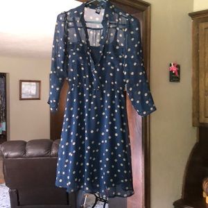 Rue 21 navy dress with khaki polka dots